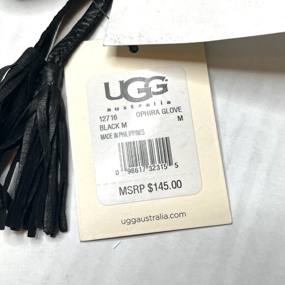 NEW UGG Black Quilted Leather Gloves Fringe Suede Wool Cashmere Lining Driving - Picture 6 of 9